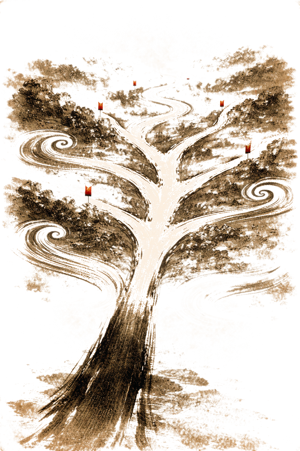 A path splitting into many diverging trails